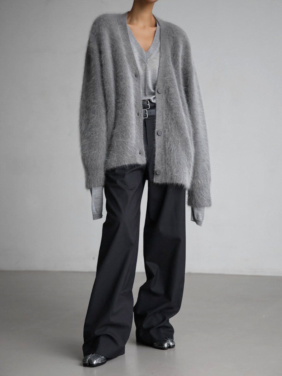 Faux Mink Cardigan Women's Loose Knit Sweater Coat Soft Long Sleeve