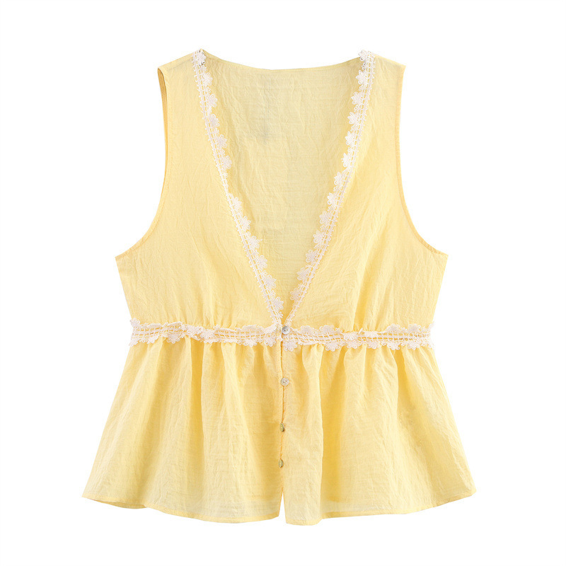 Women's Sleeveless Lace Trim Top Fresh Style