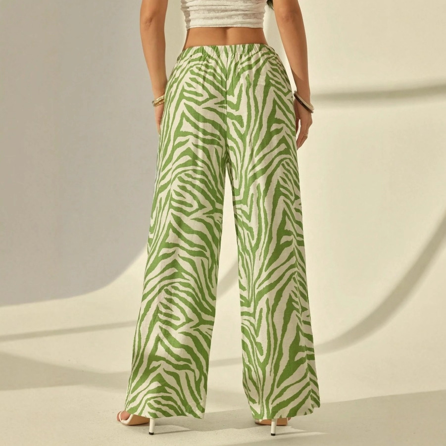 Zebra Print Wide-Leg Pants Women's Fall Casual Loose Straight Trousers