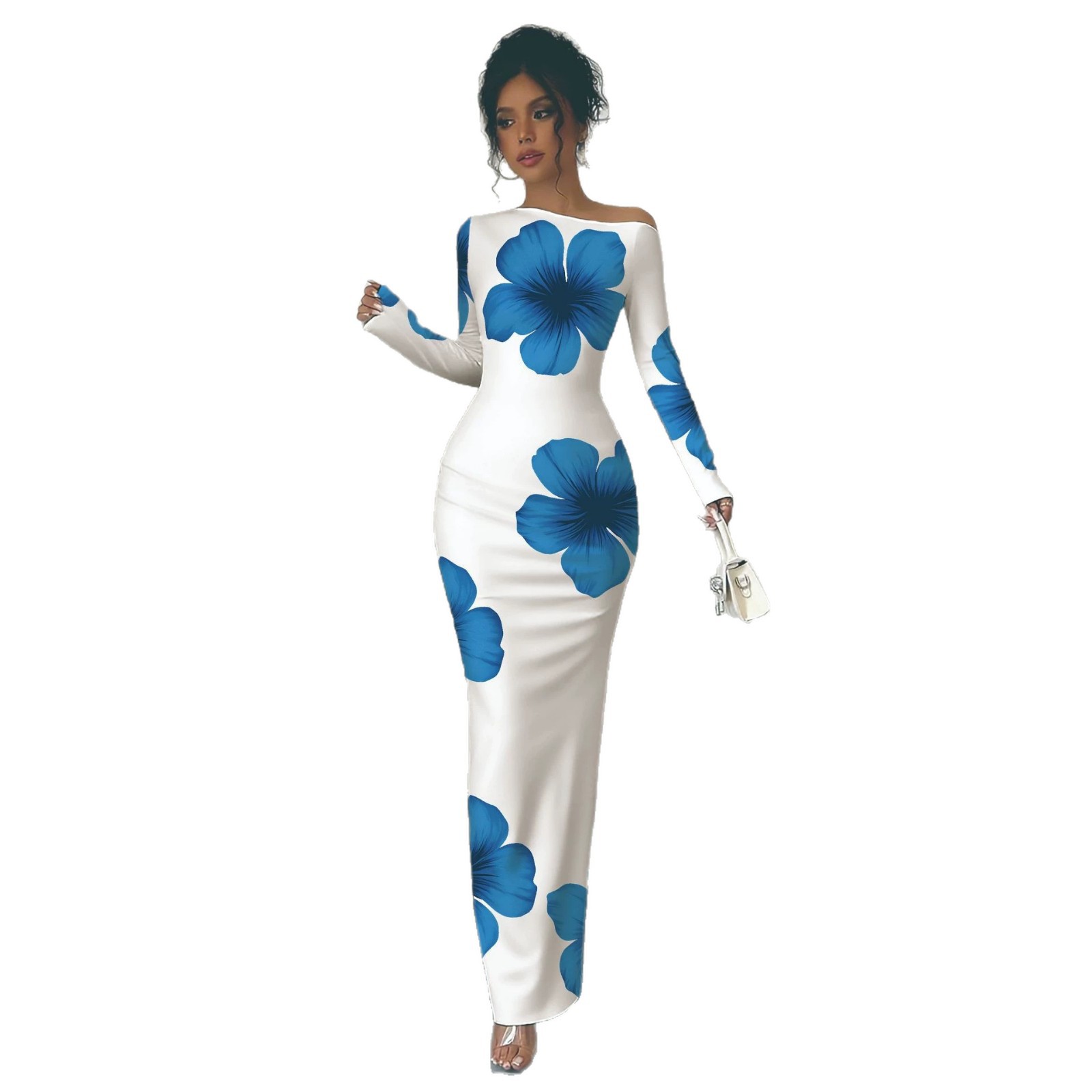 Off-Shoulder Floral Print Bodycon Long Dress