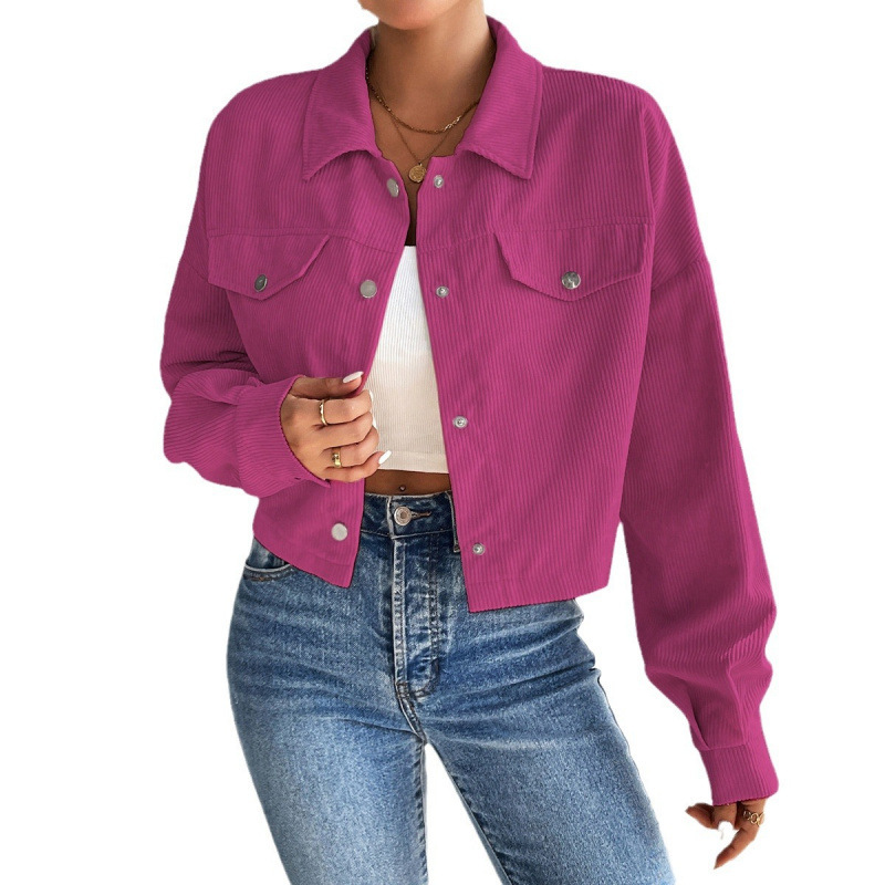 Corduroy Cropped Collared Jacket