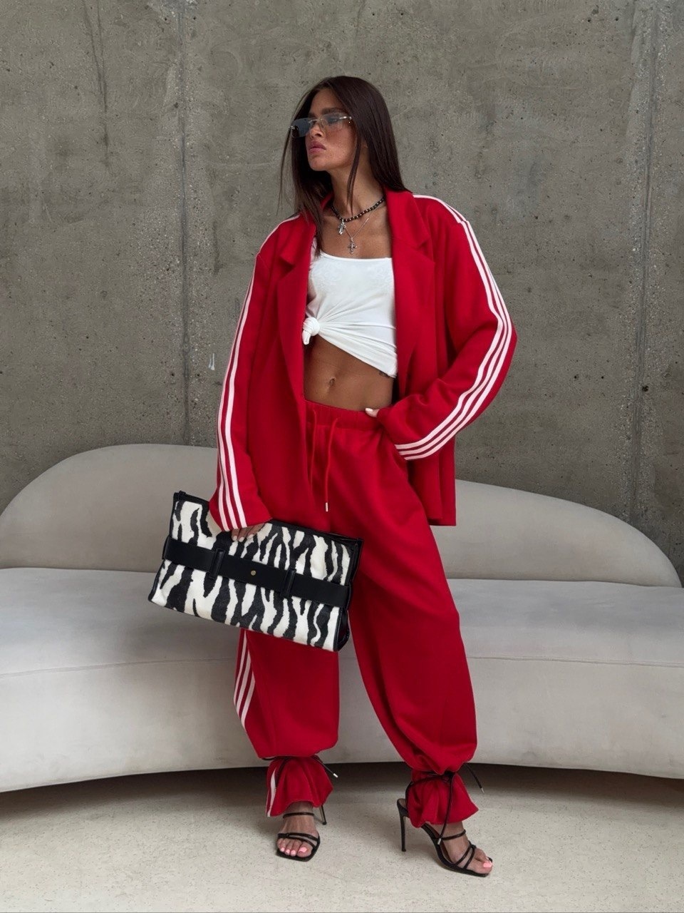 Rhinestone Letter Cropped Hooded Cardigan and Drawstring Wide-Leg Pants Two-Piece Set