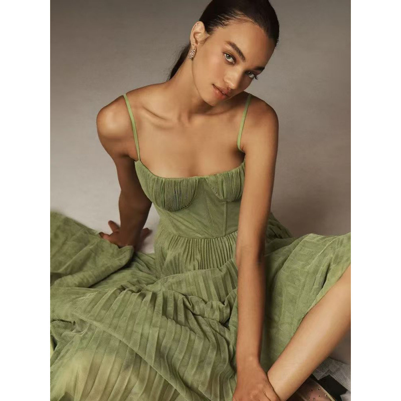 Sleeveless V-Neck Open-Back Ruched A-Line Evening Dress