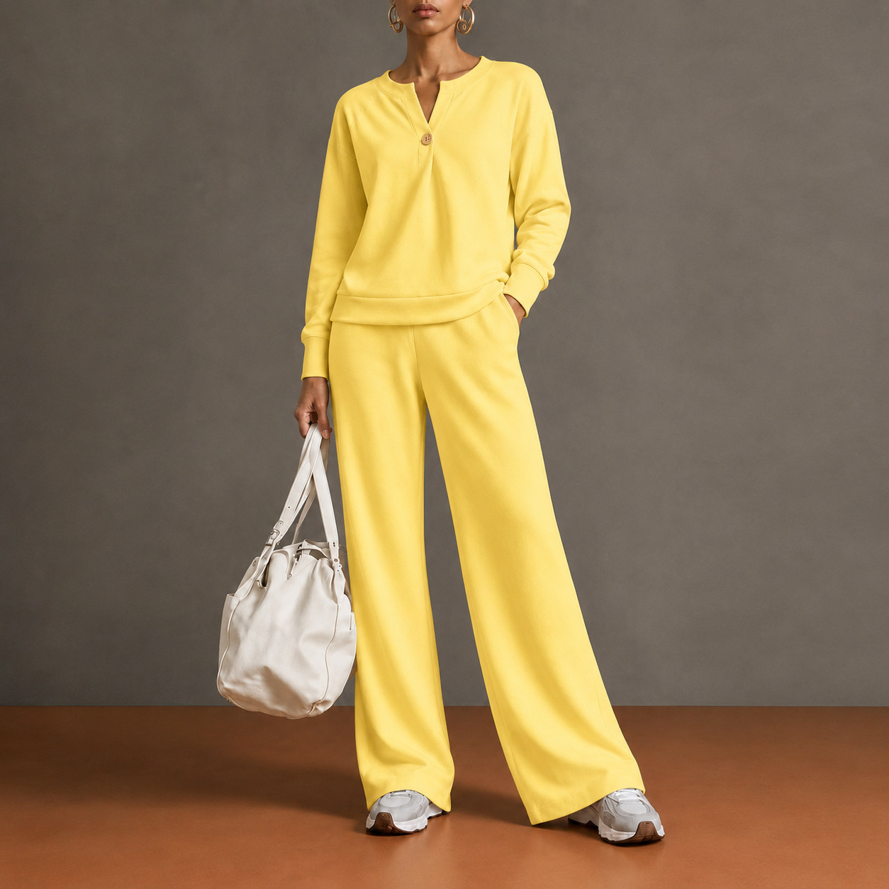 Women's Two-Piece Sweatshirt & Drawstring Wide-Leg Pants Set