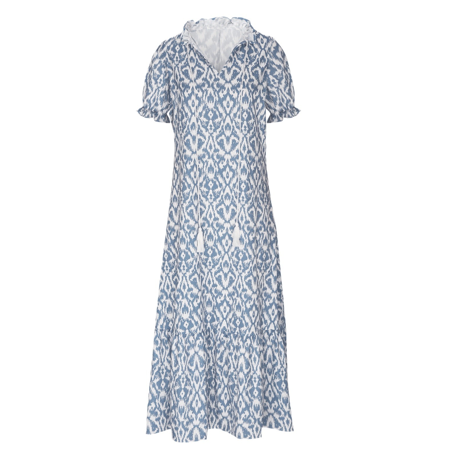 Women's Floral Midi Dress V-Neck A-Line Short Sleeve Loose Fit