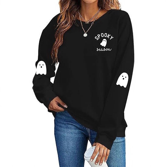 Women's Halloween Ghost Pumpkin Bat Print Crewneck Sweatshirt