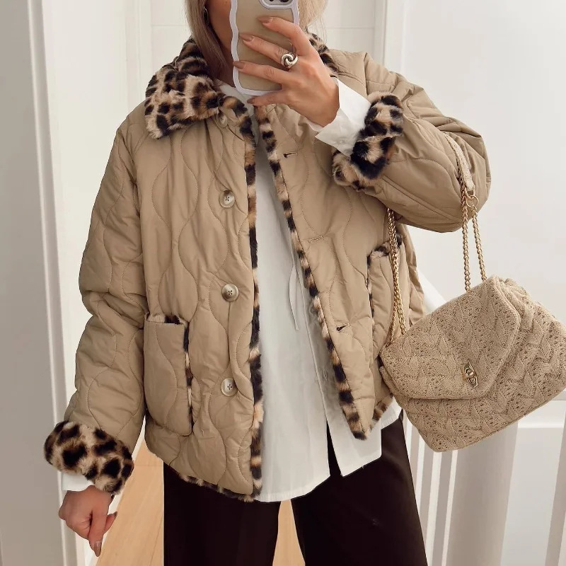 Women's Reversible Quilted Coat with Lapel Collar Streetwear