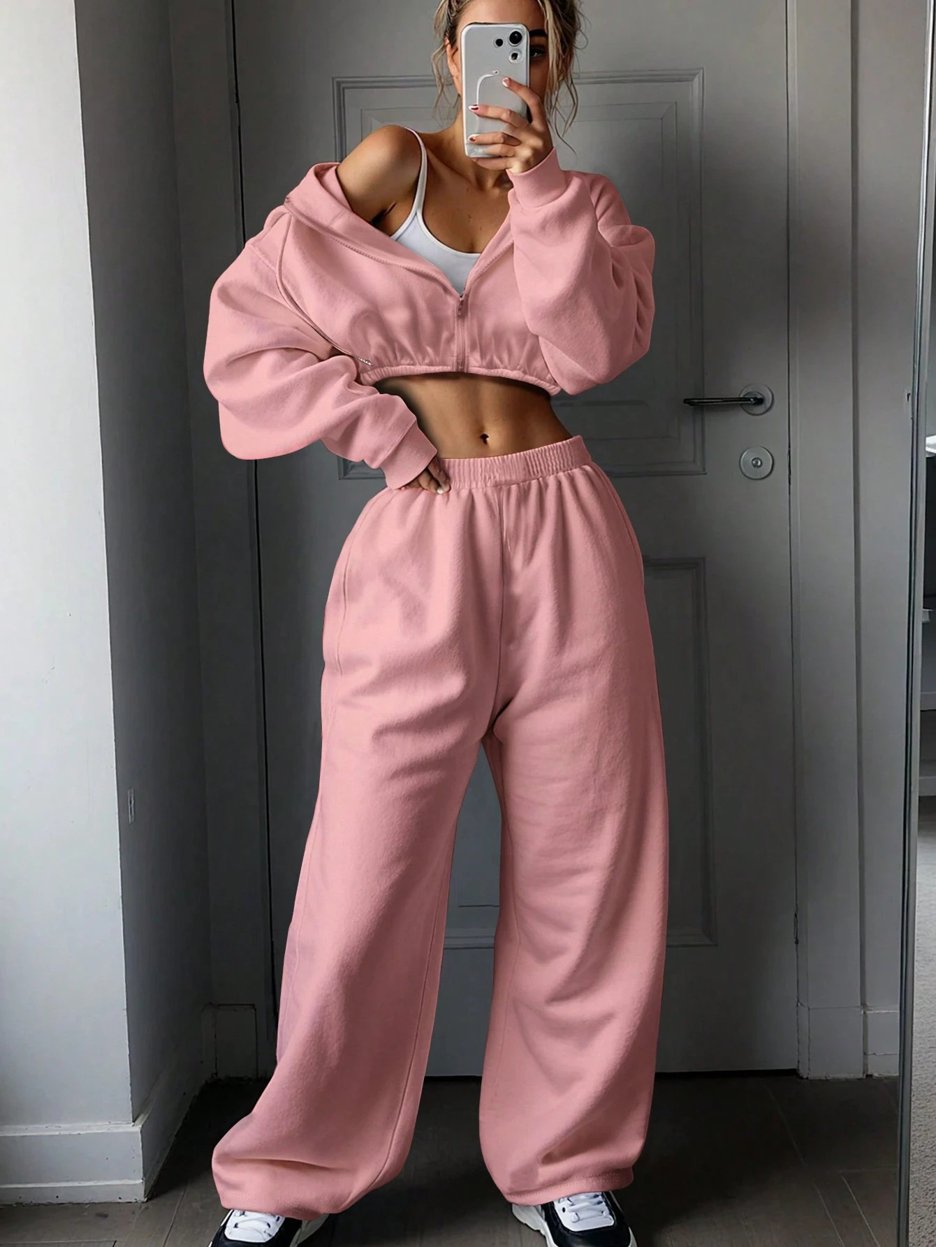 Women's Long Sleeve Zip-Up Sweatsuit Two-Piece Set
