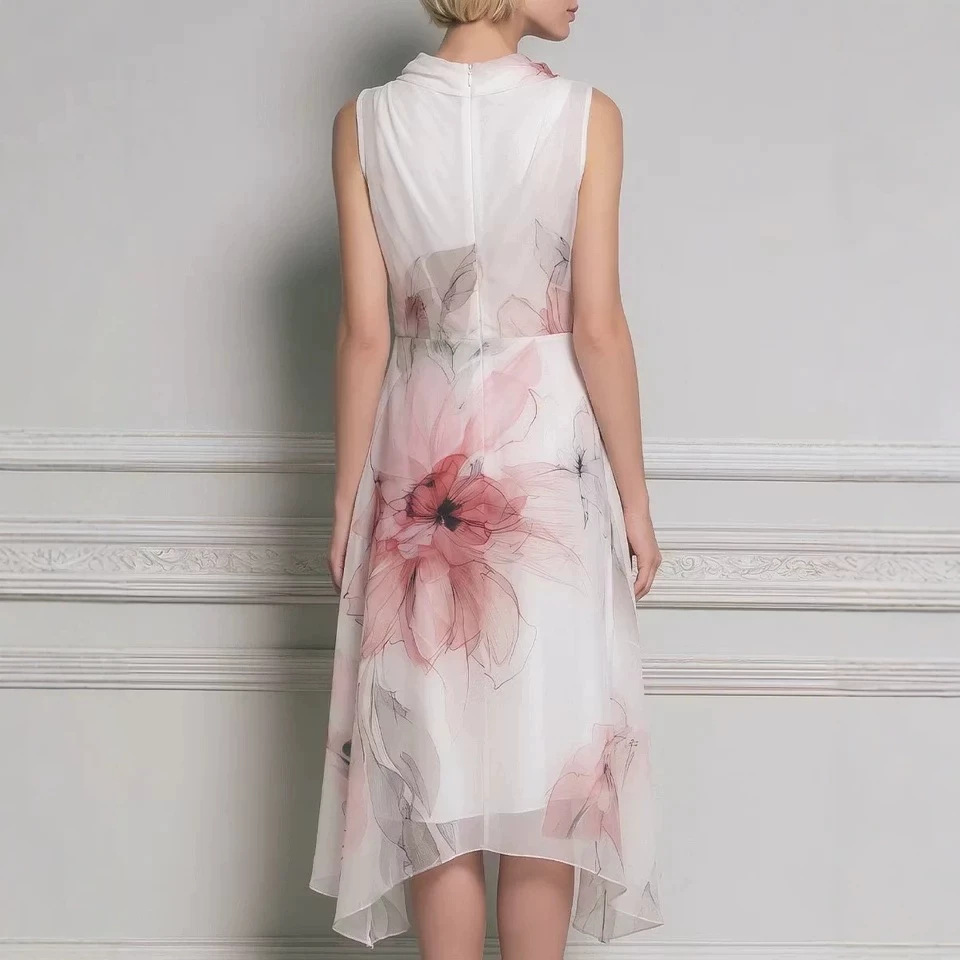 Floral Print Double-Layer Sleeveless High-Waist Maxi Dress