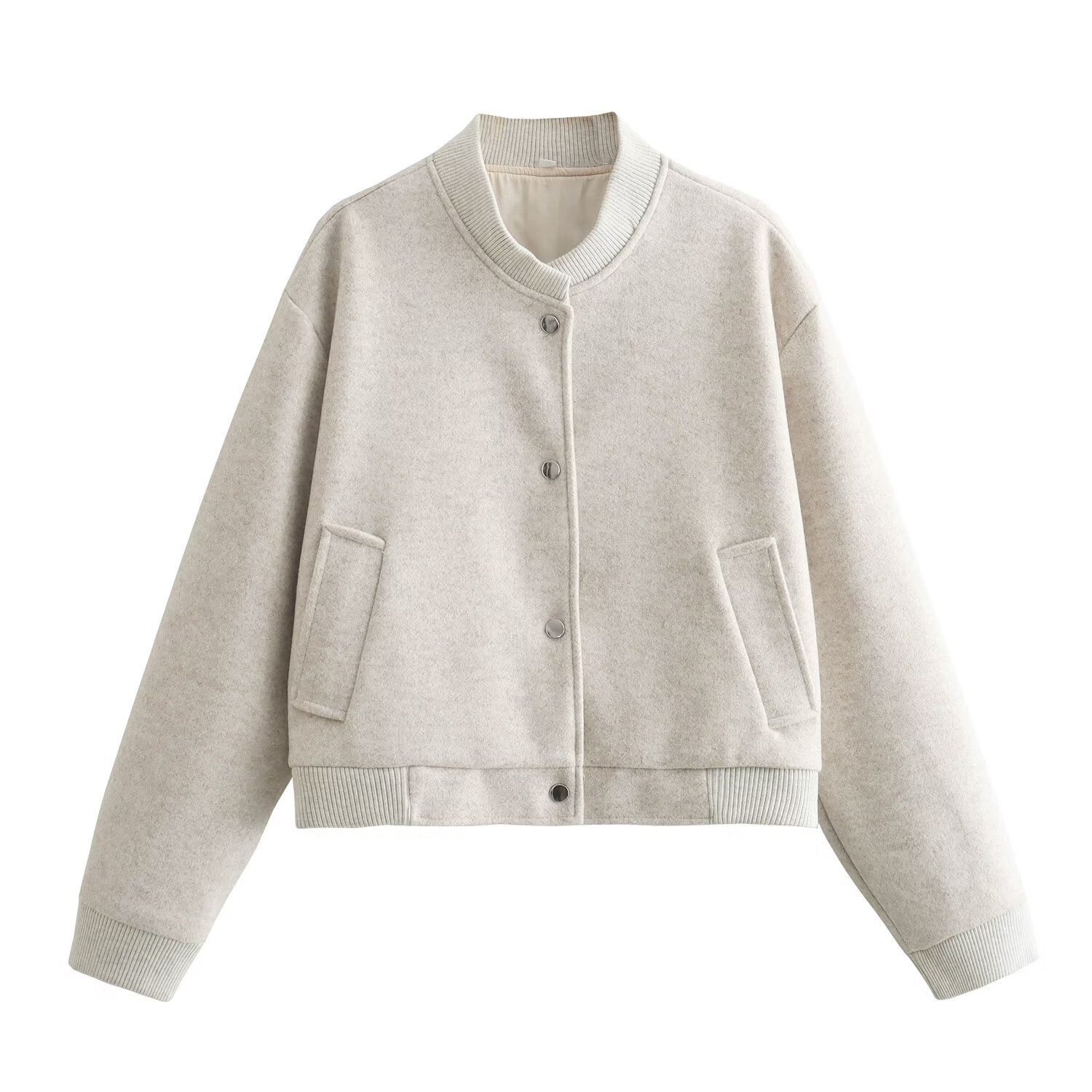Women's Soft Tweed Jacket Round Neck Long Sleeve Button Front