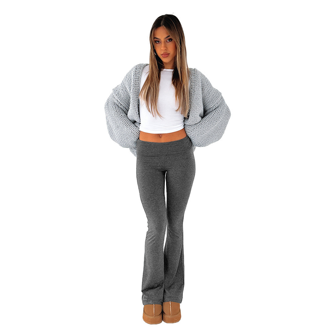 Women's Solid Color Long Sleeve Top and Pants Two-Piece Set