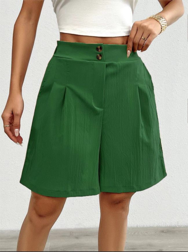 Women's High-Waist Solid Color Shorts, Lightweight Casual Summer Bottoms