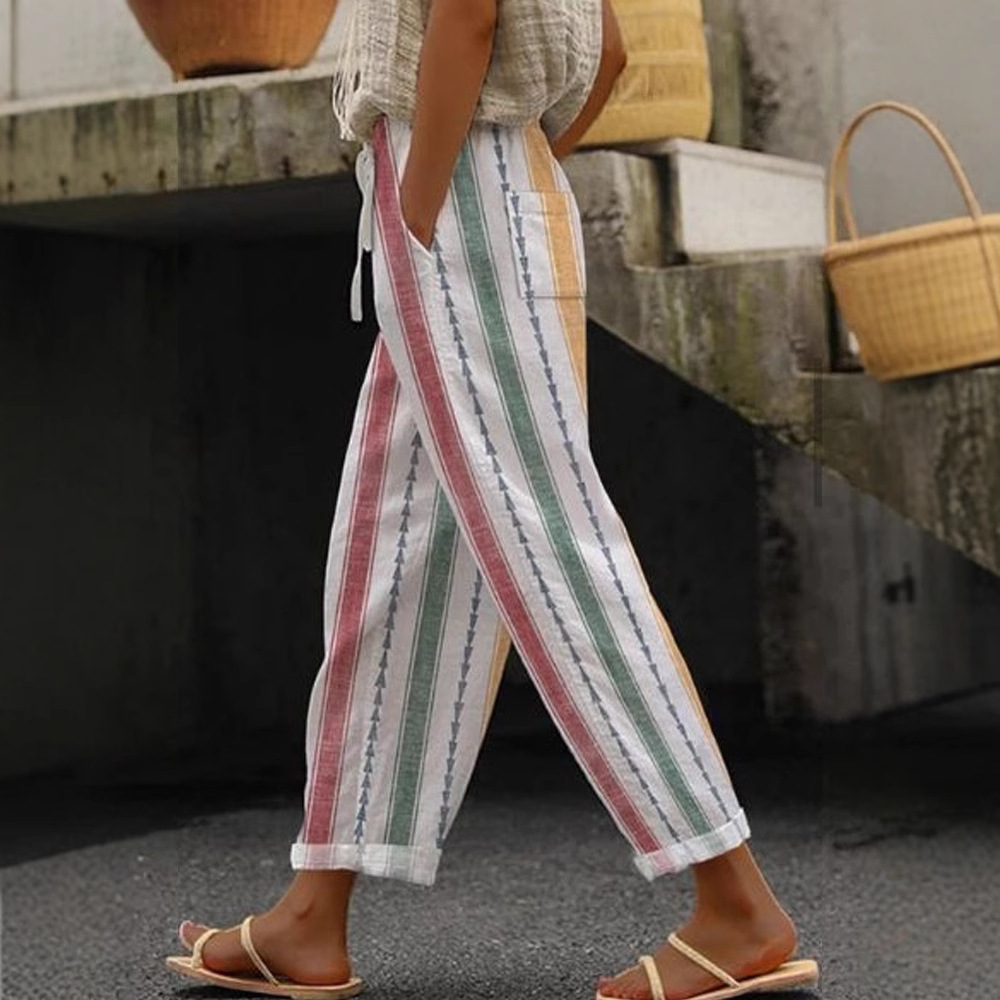 Women's Drawstring Pocket Straight-Leg Pants with Digital Print