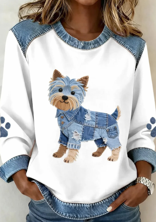 Women's Leopard Print Crewneck Sweatshirt Waffle Knit Long Sleeve