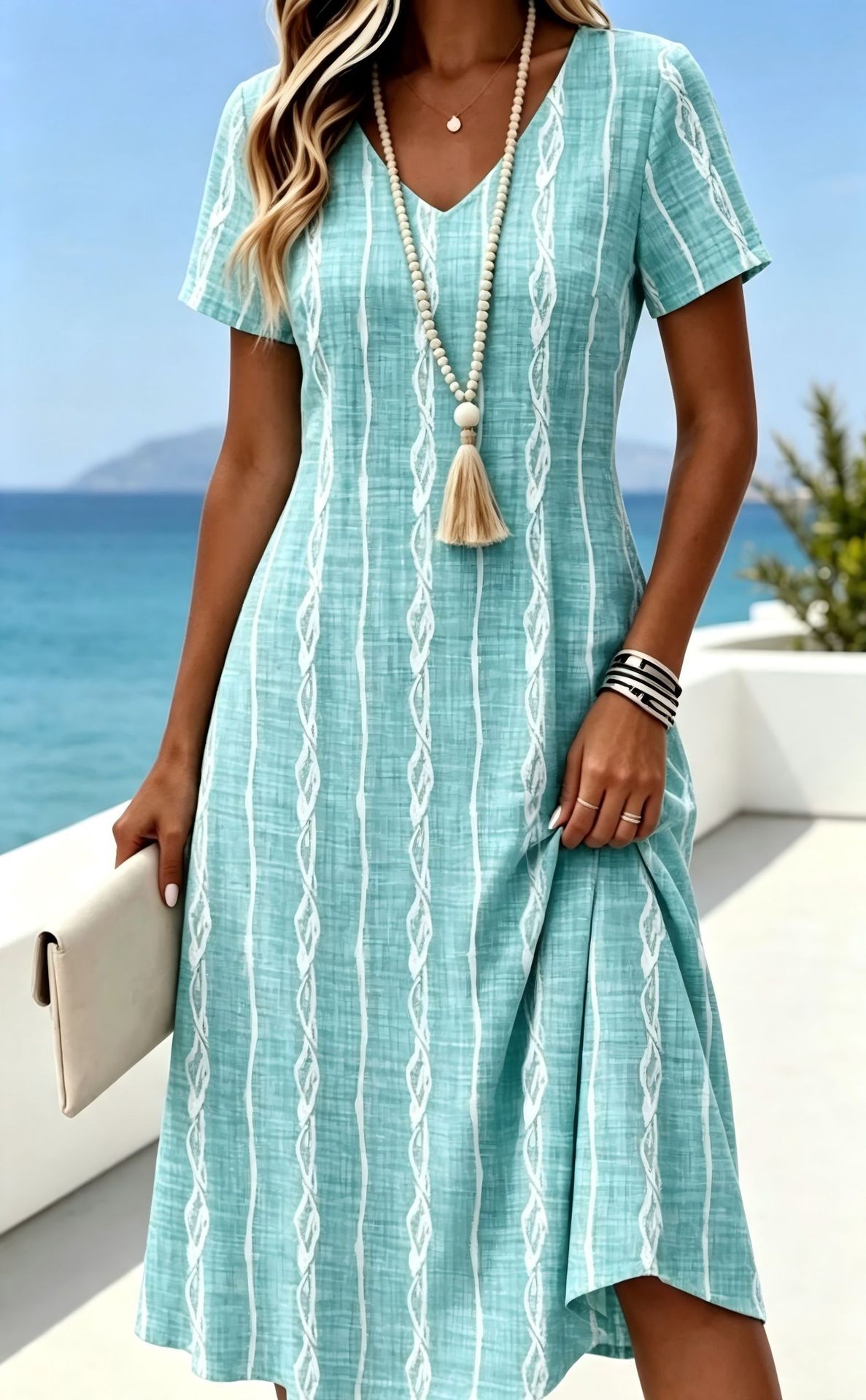 Women's Floral Print Casual Midi Dress Short Sleeve Deep V-Neck Slim Fit