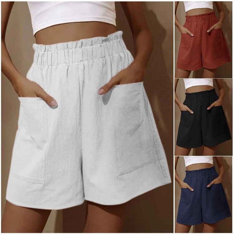 Women's Cotton-Linen High-Waist Wide-Leg Casual Shorts