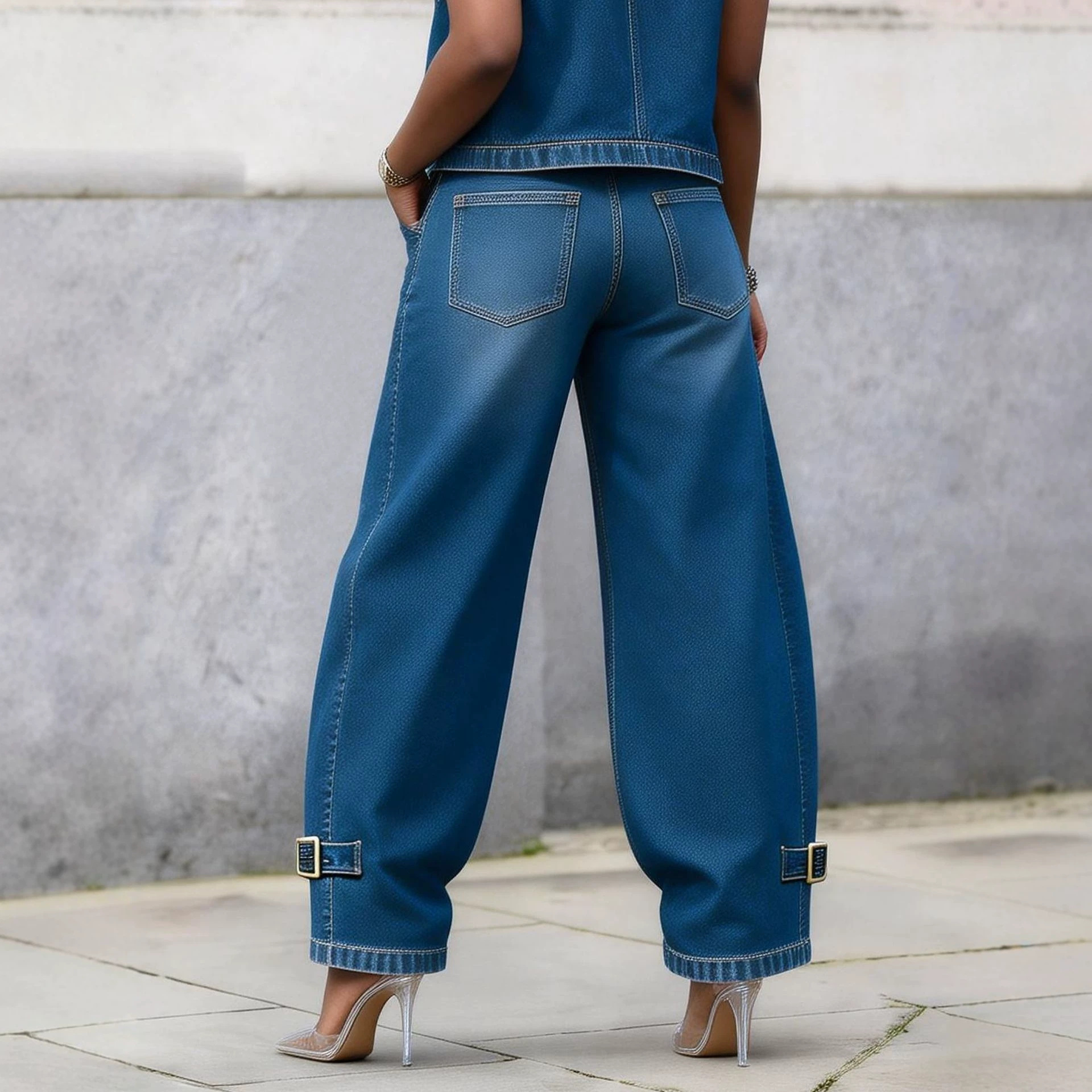 Women's Wide-Leg Straight Jeans with Metal Accents