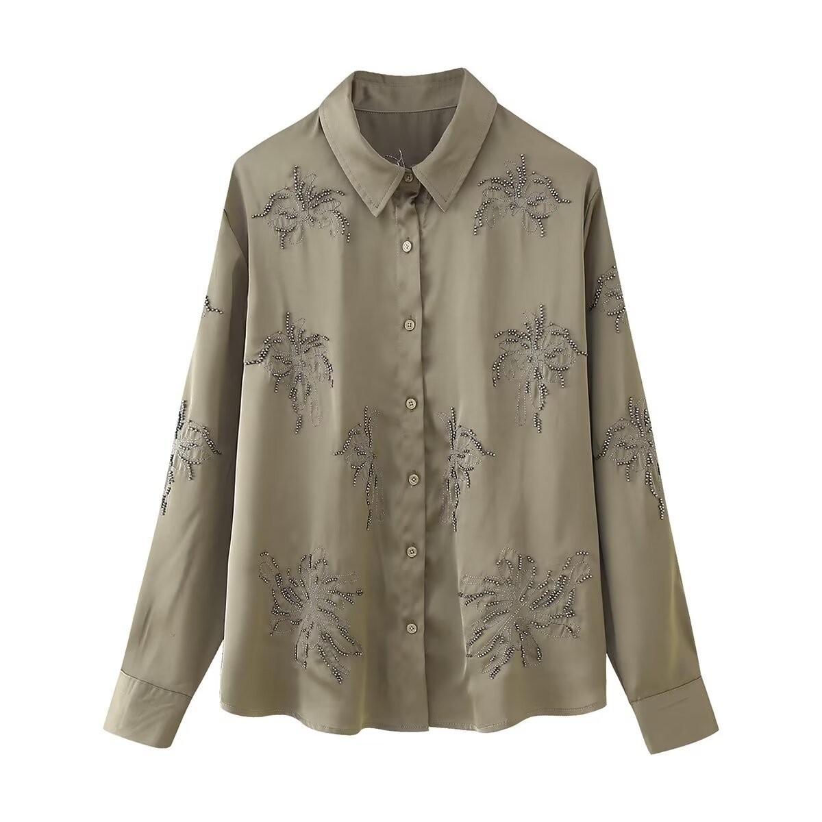 Beaded Embroidered Shirt & Straight-Leg Pants Set