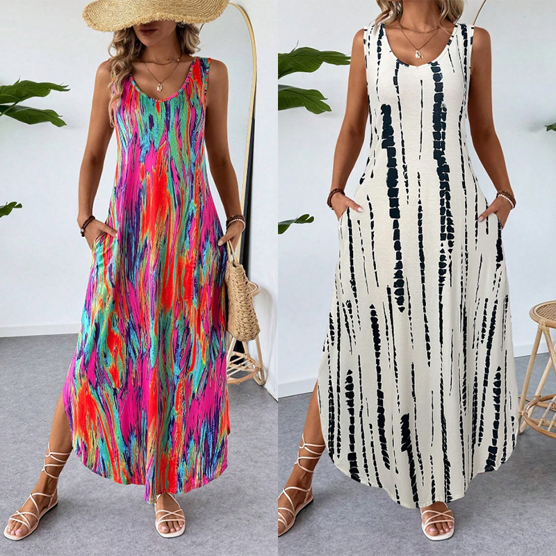 Floral Sleeveless Tank Dress Slimming Split Midi