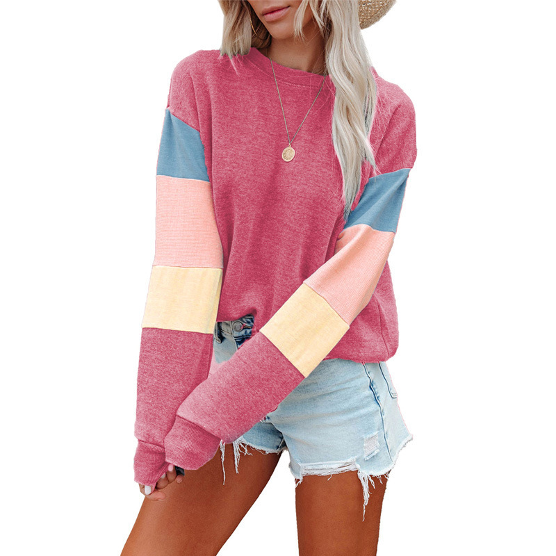 Women's Color-Block Crewneck Pullover Sweatshirt Long Sleeve
