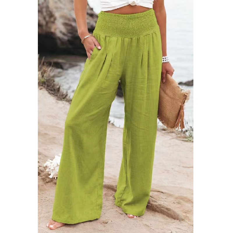 Women's Summer Wide-Leg Cotton-Linen Blend Pants Casual Loose Long Trousers