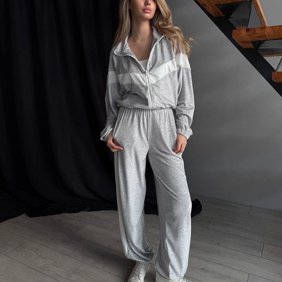 Velvet Colorblock Zip Cardigan & Pants Set