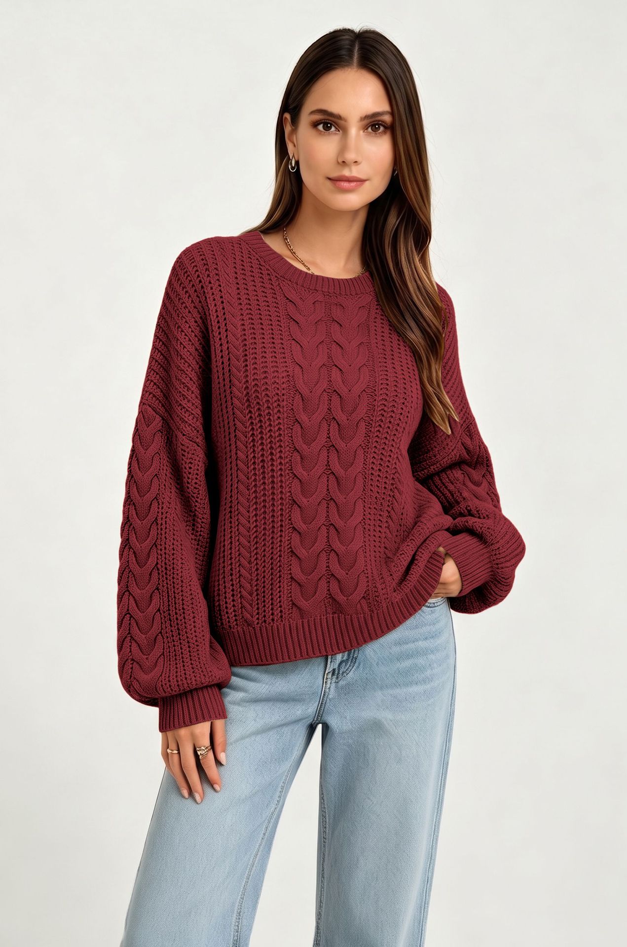 Women's Crewneck Cable-Knit Pullover Sweater