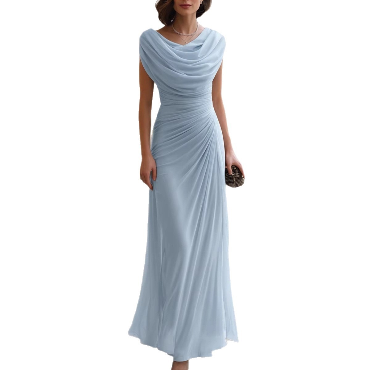 Women's Draped Neck Solid Color A-Line Midi Dress