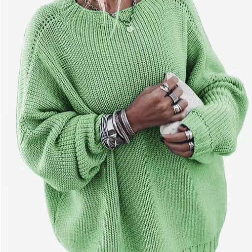 Women's Solid Knit Batwing Sleeve Loose Sweater
