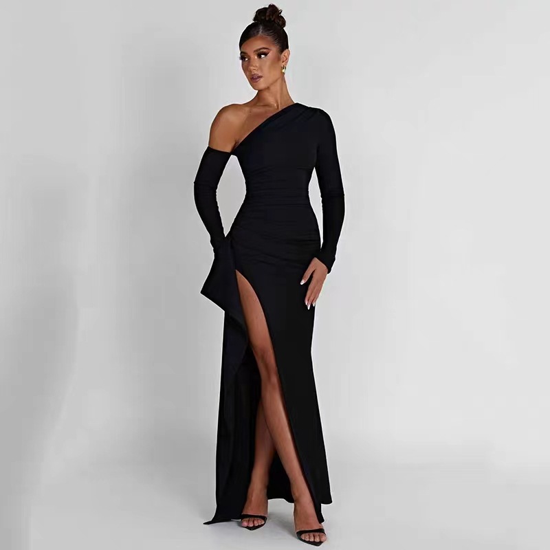 Sexy Asymmetric One-Shoulder High-Slit Long Dress