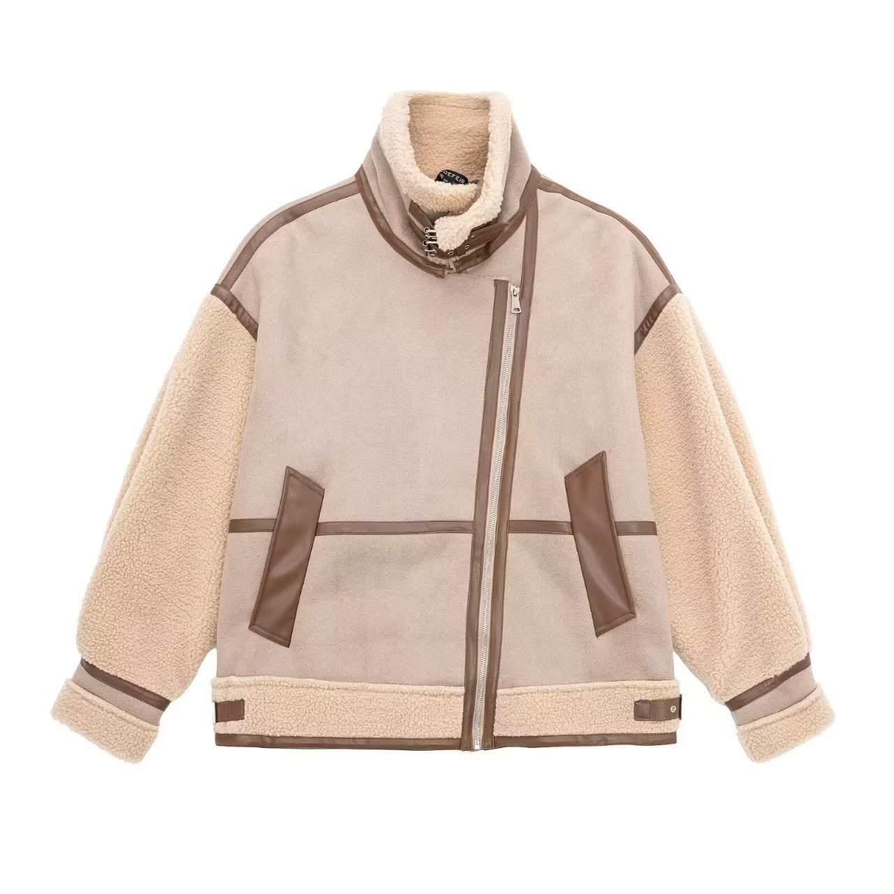 Women's Faux Suede Spliced Collar Long Sleeve Jacket