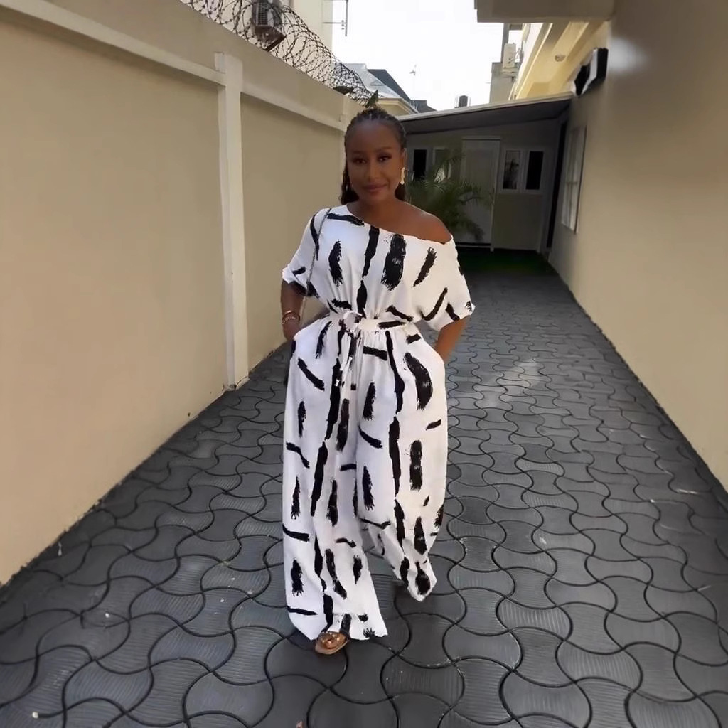 Women's Plus Size Off-Shoulder Printed Short-Sleeve Jumpsuit