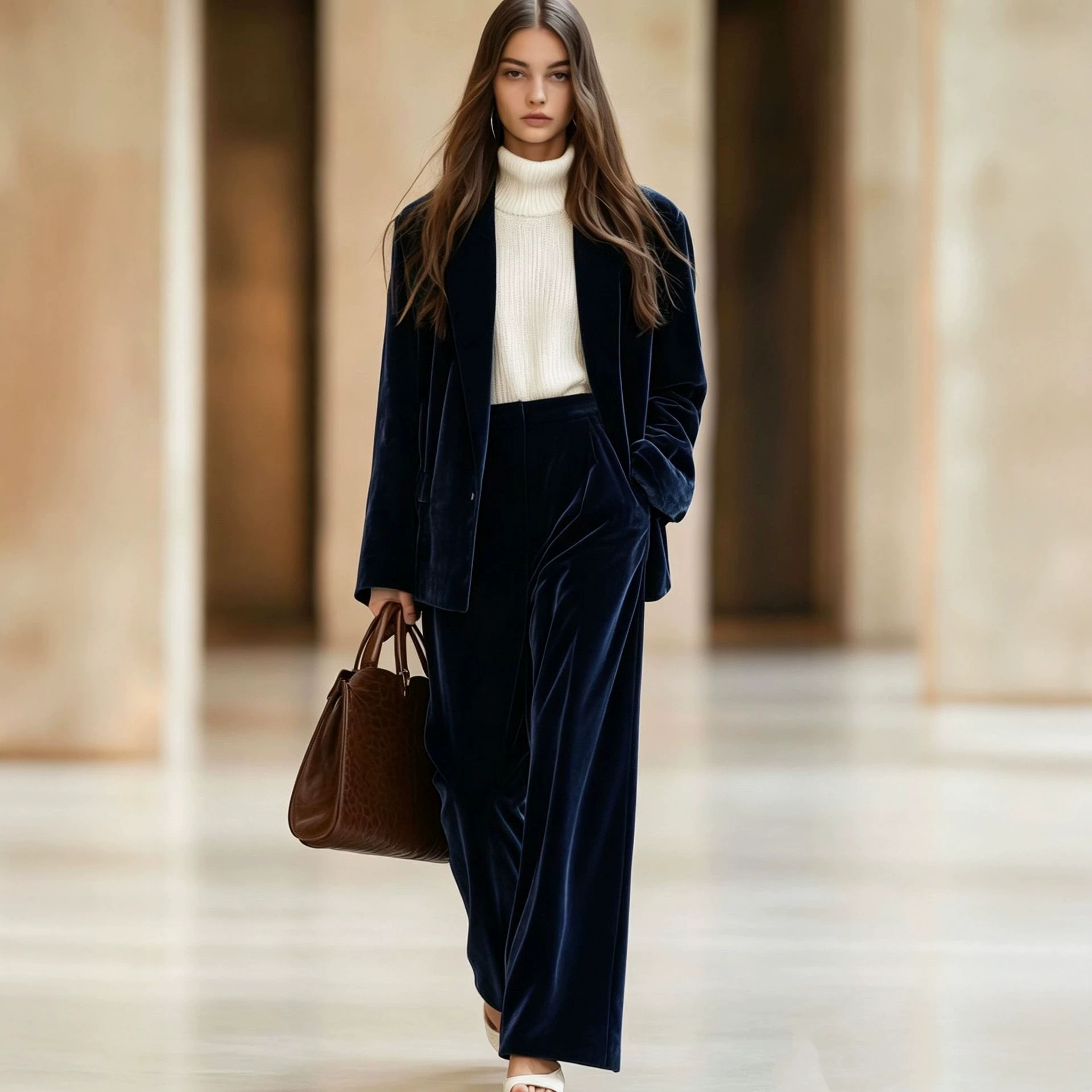 Solid Velvet Loose Casual Two-Piece Pants Set