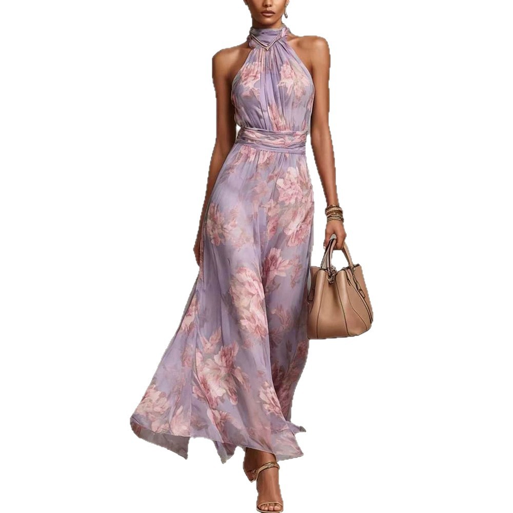 Women's Bodycon Mesh Floral Print High Slit Cami Long Dress