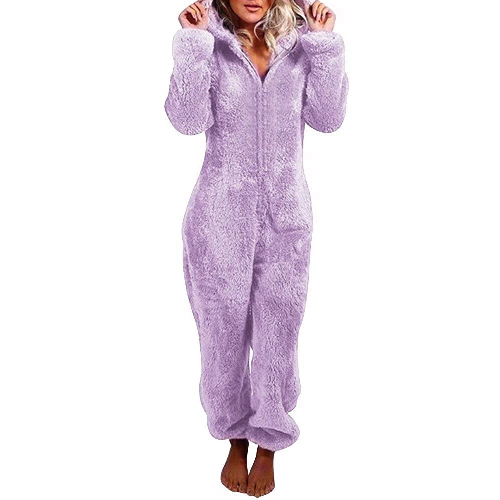 Women's Fleece-Lined Hooded Onesie Pajama Jumpsuit