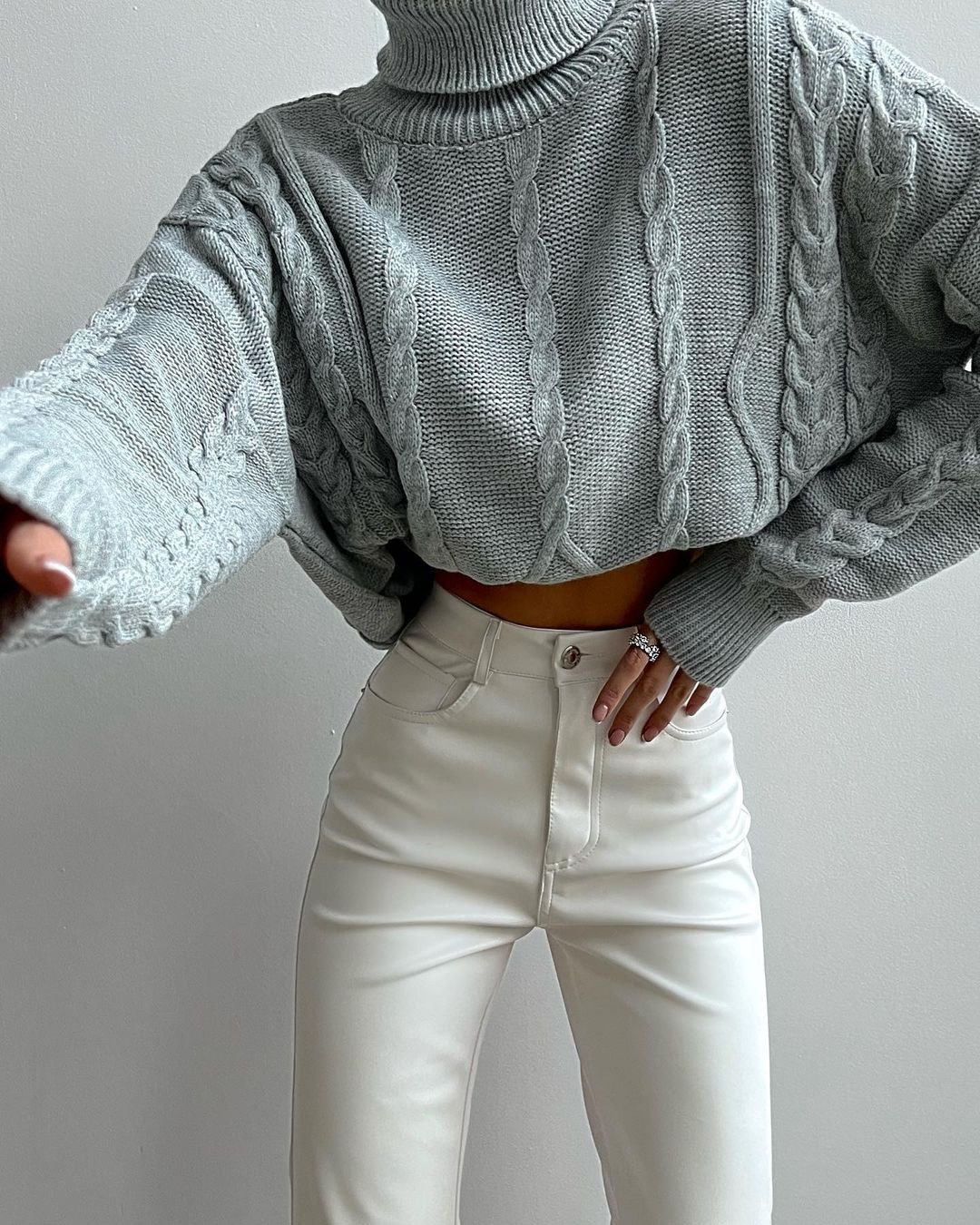 Cable-Knit Turtleneck Pullover Sweater with Diamond Jacquard