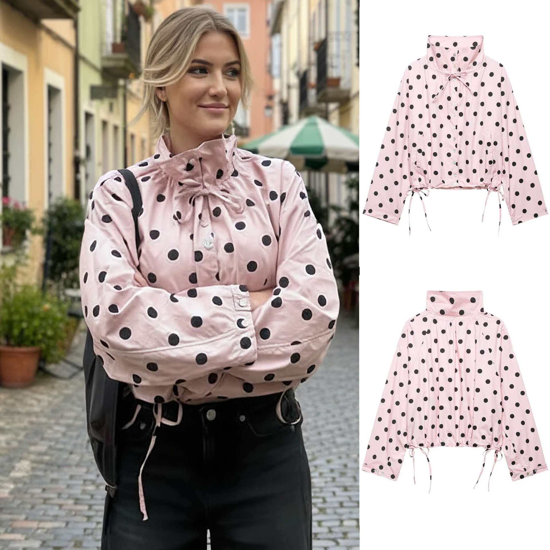 Pink Polka Dot Long Sleeve Zip-Up Jacket