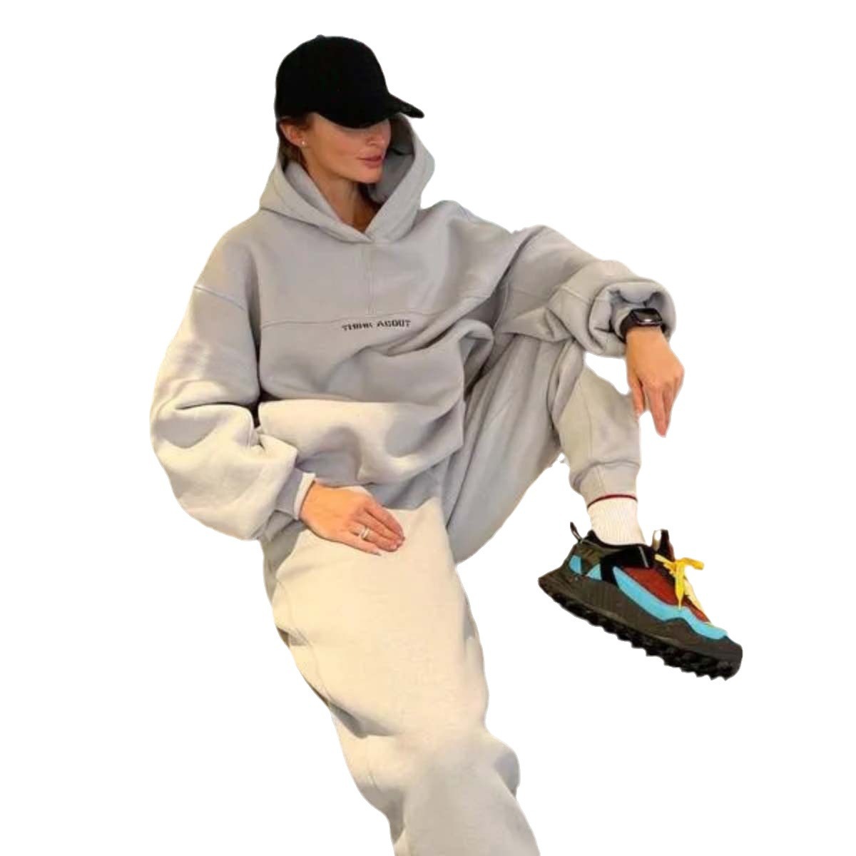 Women's Hooded Print Sweatshirt and Pants Set Casual Sportswear