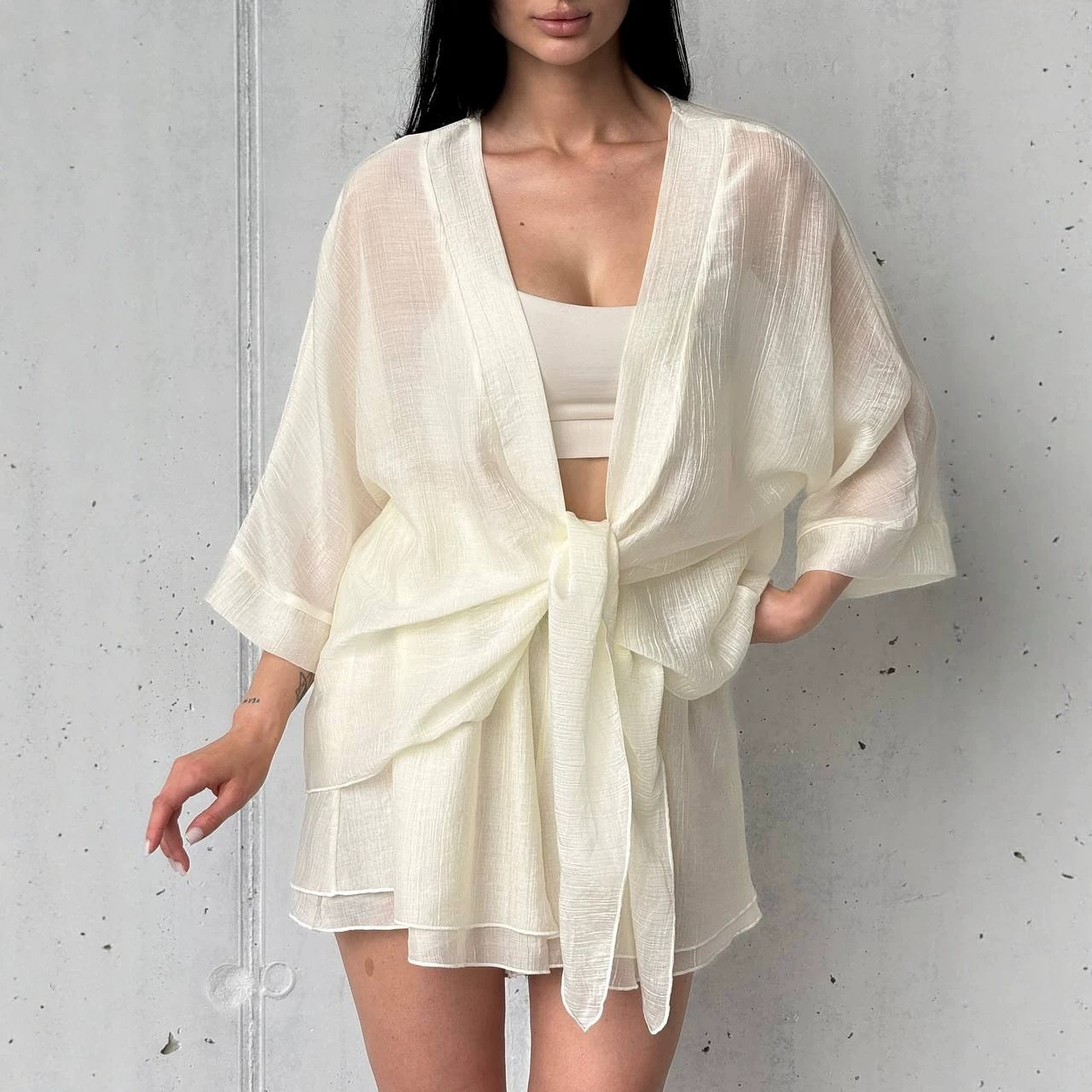 Women's Long Sleeve Solid Loose Shirt and Shorts Two-Piece Set