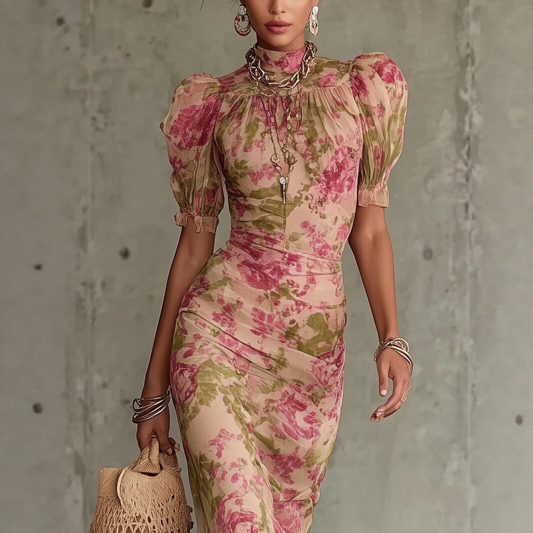 Sexy Mesh Print Mermaid Dress Off-Shoulder Short Sleeve