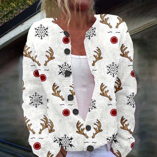 Women's Winter Forest Snowman Print Button Cardigan Sweater