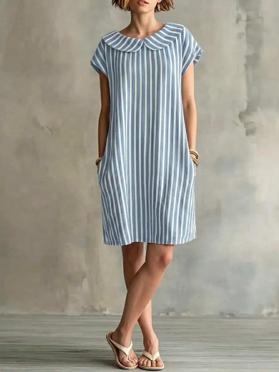 Elegant Striped Print Sleeveless High-Waist Bodycon Midi Dress