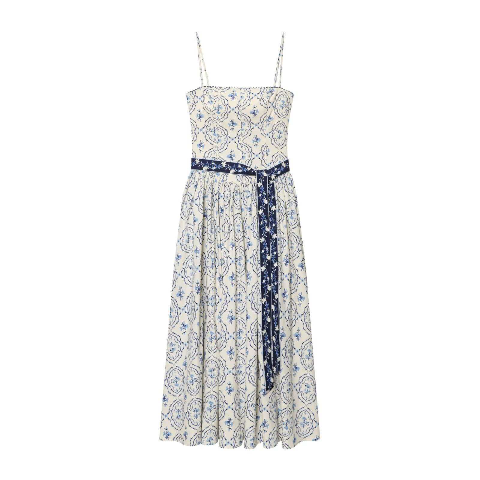 Floral Belted Midi Dress Sleeveless Slim Fit