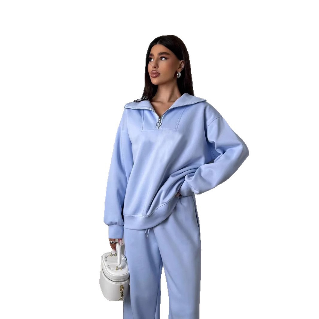 Women's Long Sleeve Stand Collar Zip Tracksuit Casual 2-Piece Set