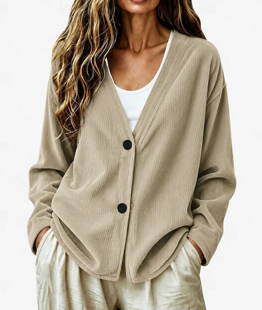 Women's Corduroy V-Neck Button-Front Long-Sleeve Cardigan