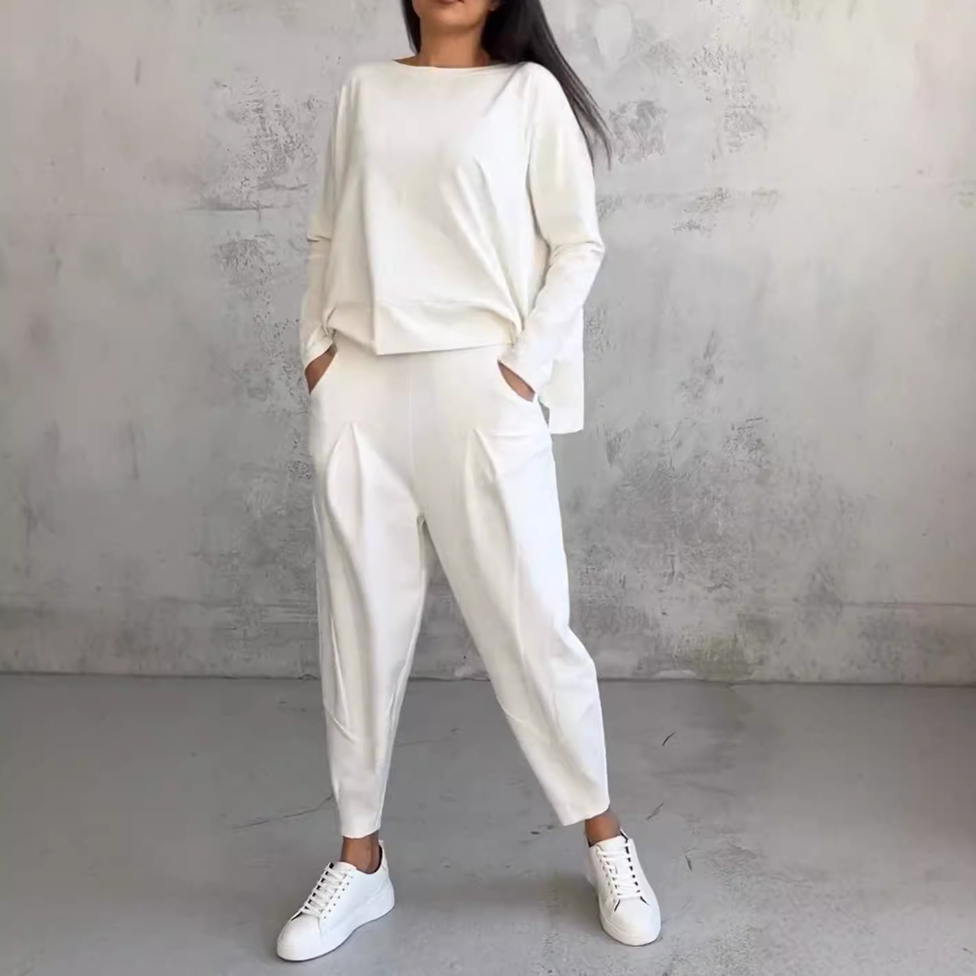 Solid Color Loose Top and Jogger Pants Two-Piece Set