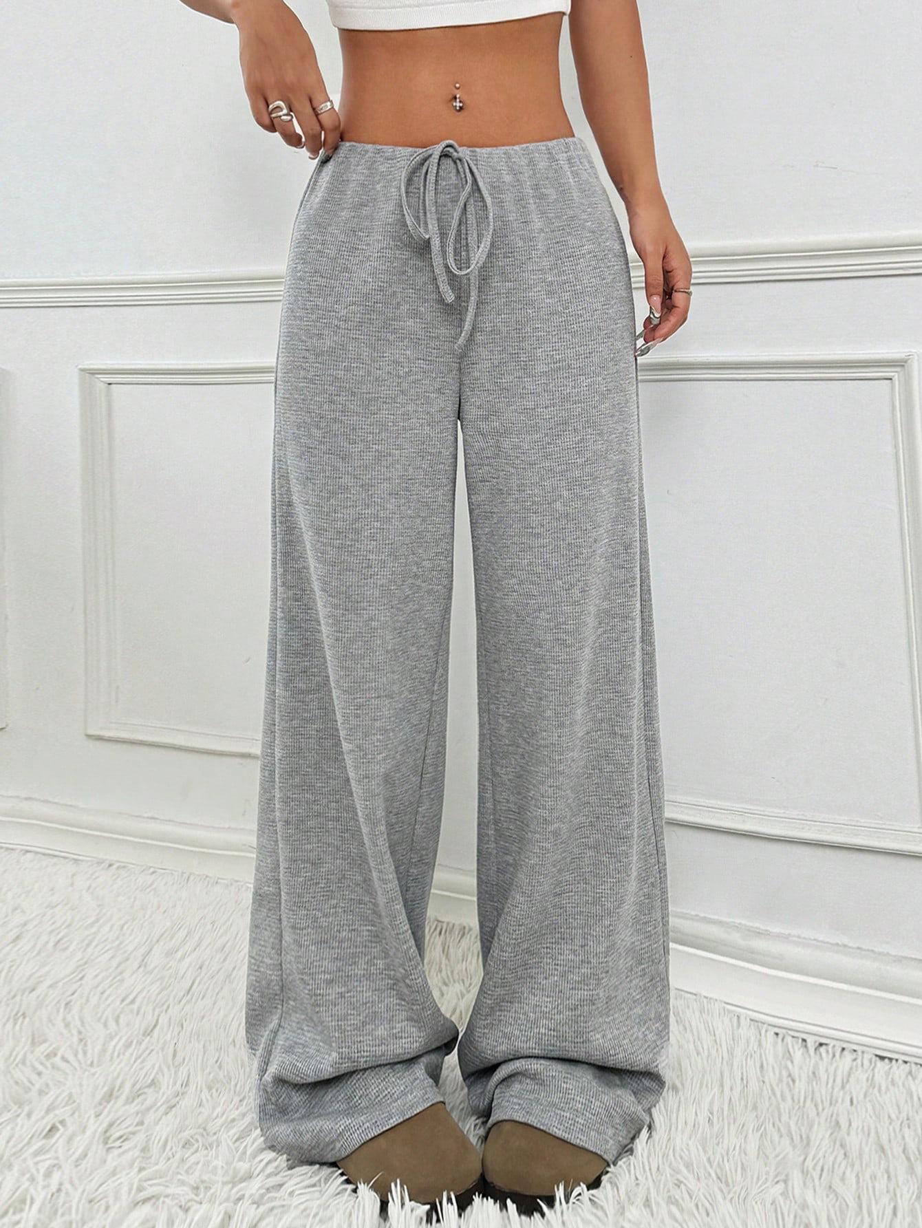 Women's Striped & Solid Cotton Straight-Leg Pants with Elastic Drawstring Waist