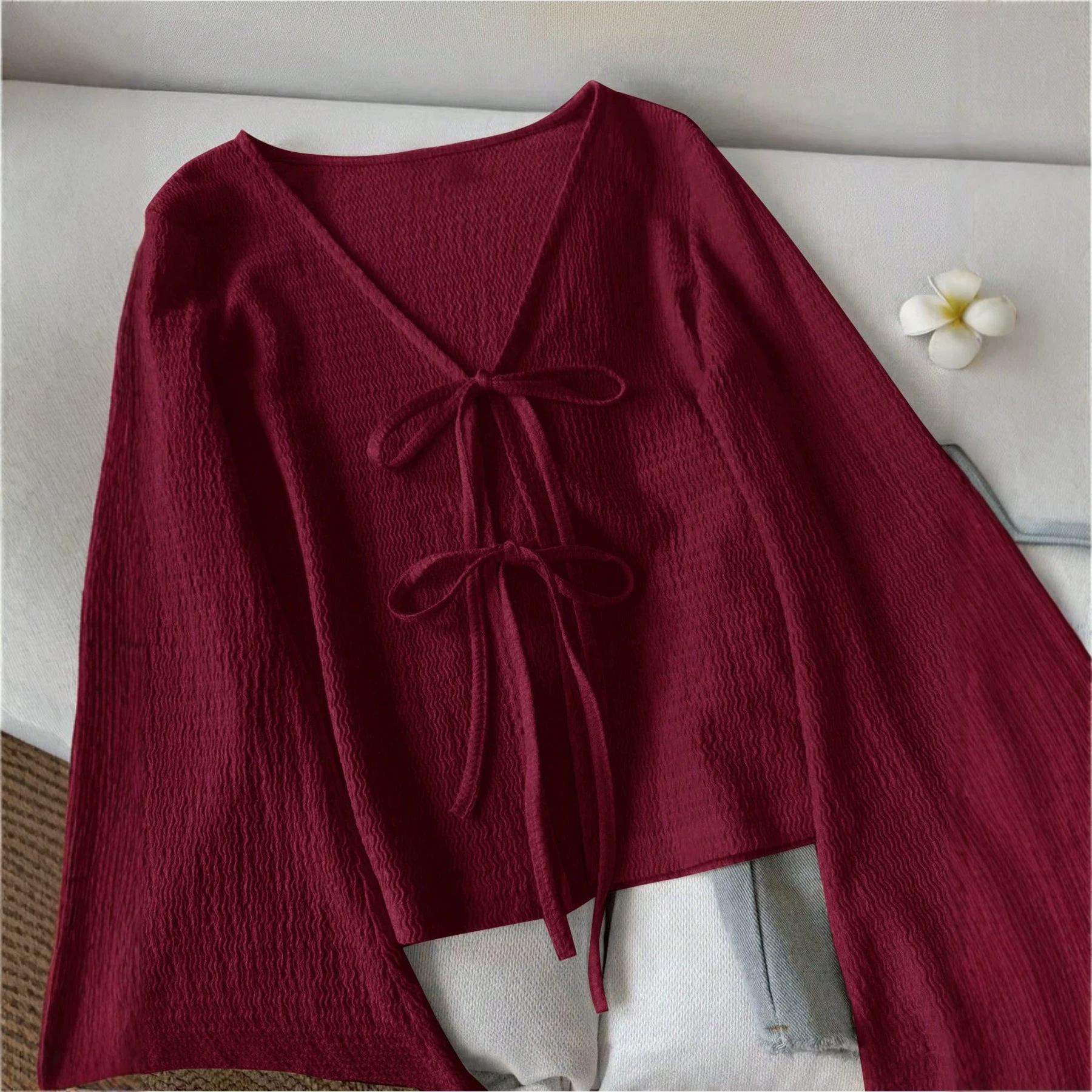 Women's Tie-Front Knit Cardigan Short Loose Casual Top