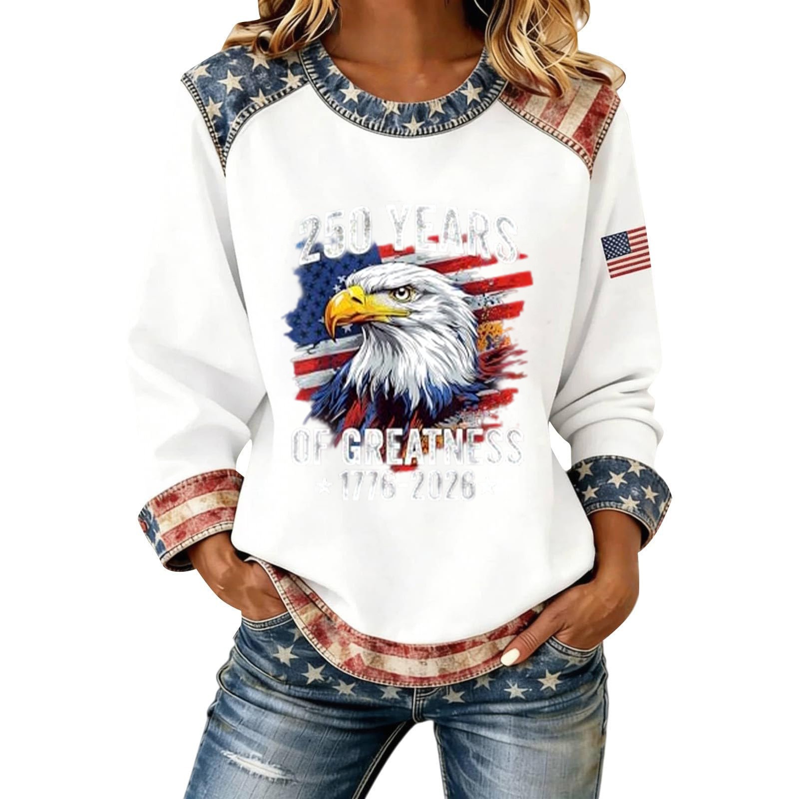 Women's American Flag Print Crewneck Sweatshirt