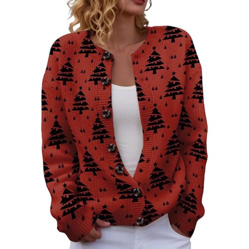 Women's Snowflake Reindeer Antler Print Button Cardigan Sweater